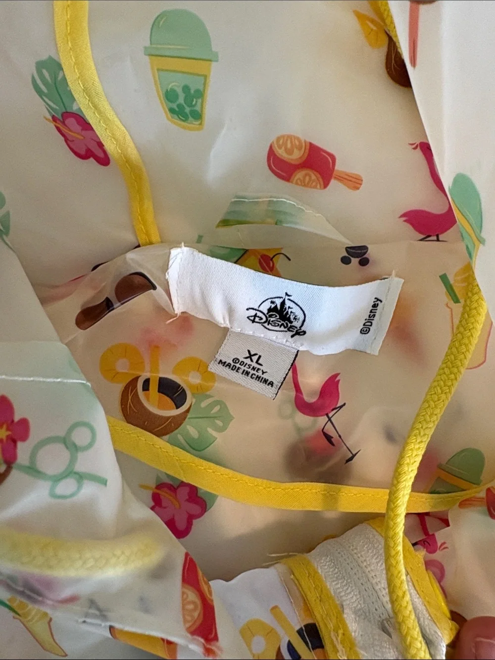 Disney Clear Hooded Rain Jacket with Pink Flamingo & Yellow Trim